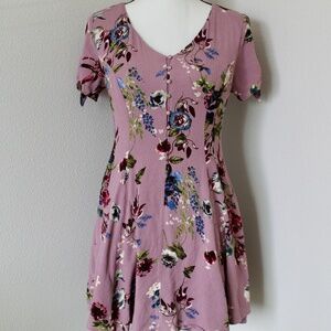 Mauve Floral Print Fit & Flare Mini Dress